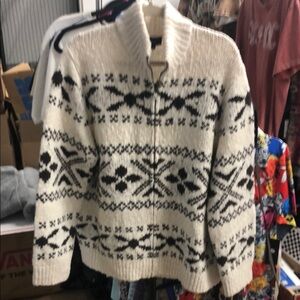 Vince Fair Isle Full Wool Blend Full Zip Patterned Cardigan Sweater